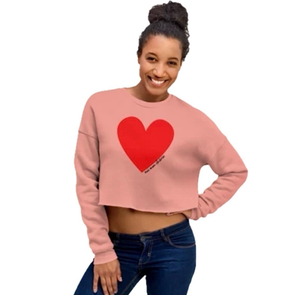 Heart Cropped Crew Neck Sweatshirt Size Medium